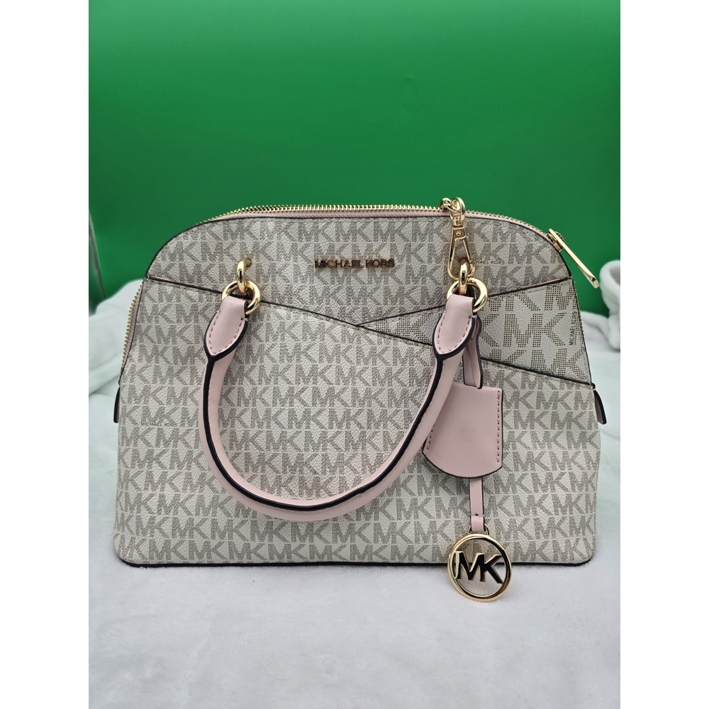 Michael Kors Med Saffiano Leather Dome Satchel Vanilla/Pink Crossbody